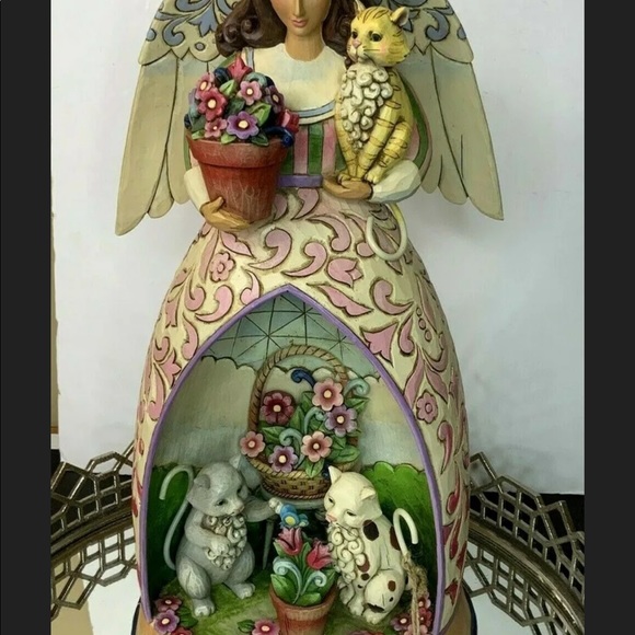 Jim Shore Garden Angel Solar Lit Cats Floral #EL82 - Picture 8 of 11
